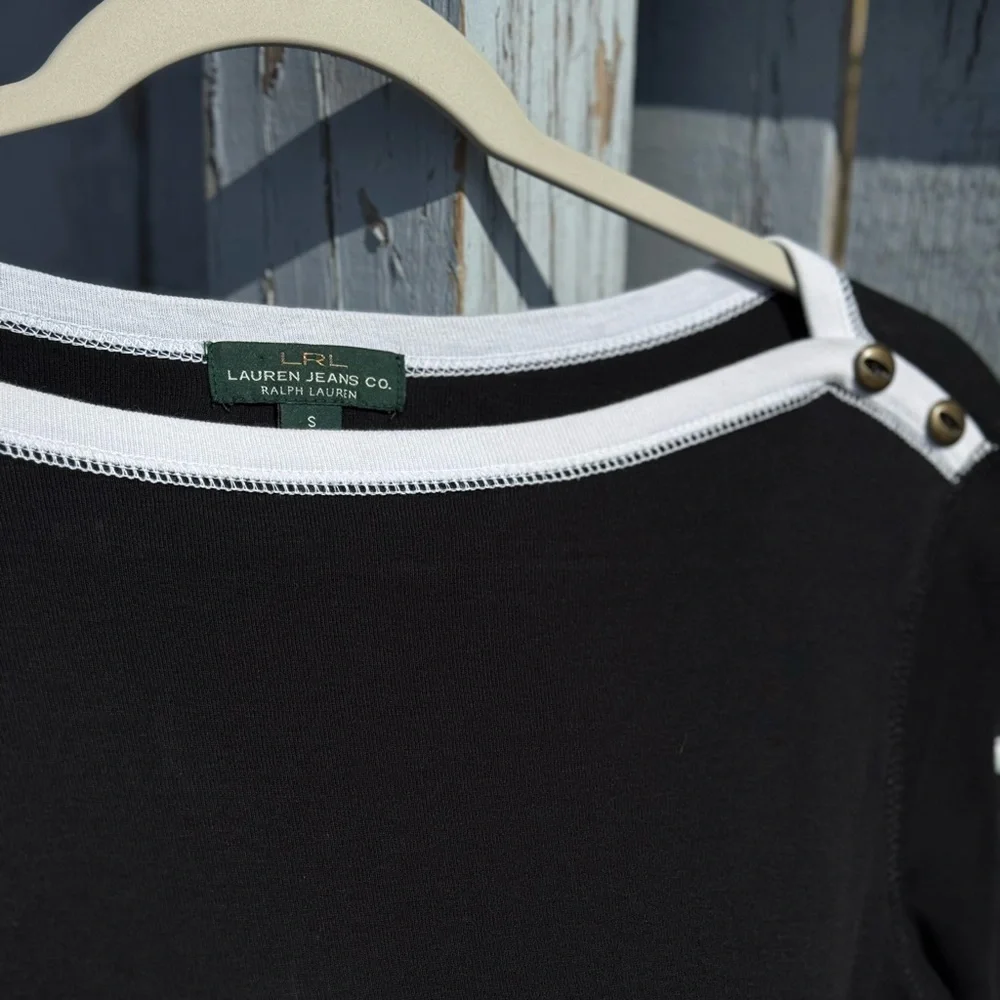 Lauren Ralph Lauren Black Shirt Small Women’s Boat Neck Basic Chic Elegant Style - Picture 3 of 6